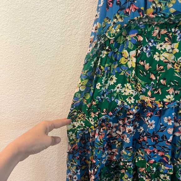 Anthropologie Floral V-Neck Dress in Blue and Green - Picture 5 of 7